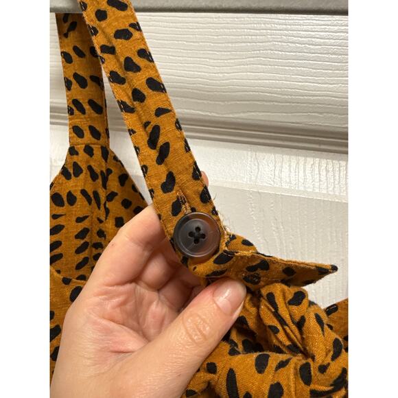 UO Ashley Linen Leopard Print Button Tie-Back Wide Leg Jumpsuit Size Medium - Picture 7 of 8